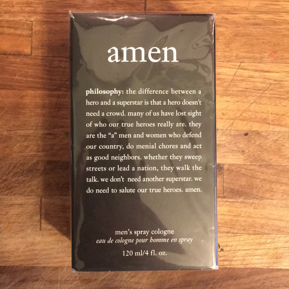 Philosophy Amen cologne. 4 fl. Oz bottle. NWT